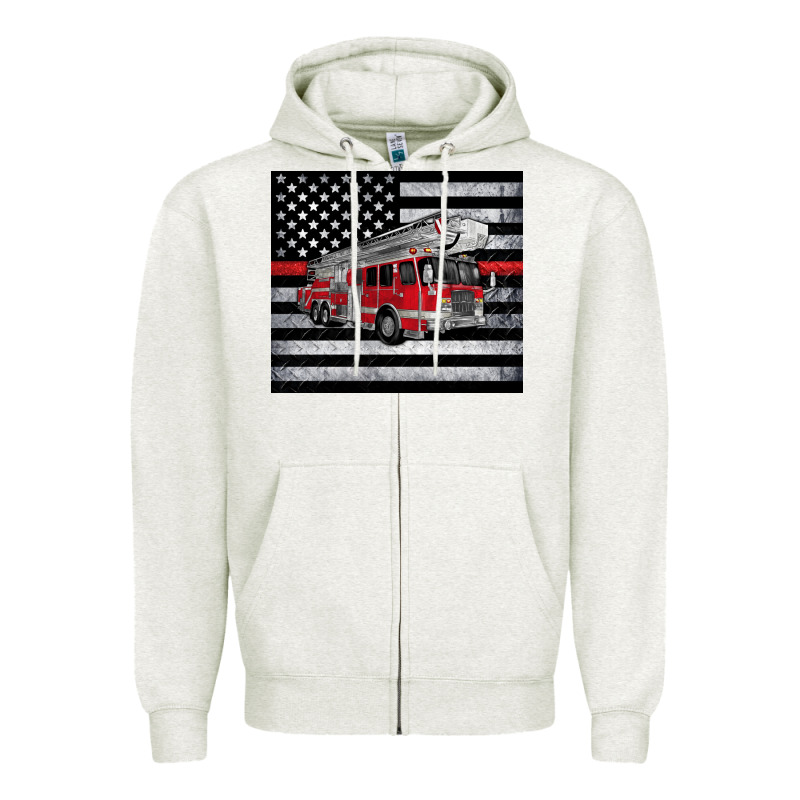 Thin Red Line American Flag Fire Truck Zipper Hoodie by Artiststas | Teevron