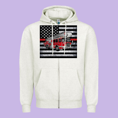 Thin Red Line American Flag Fire Truck Zipper Hoodie Designed By Artiststas
