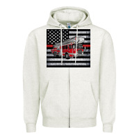 Oatmeal Heather thin red line American flag fire truck Zipper Hoodie - Artiststas