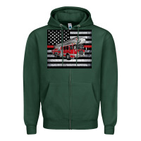 Sports Green thin red line American flag fire truck Zipper Hoodie - Artiststas