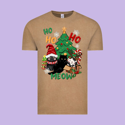 Ho Ho Ho Meow Vintage Tee Designed By Cowgirlartshop