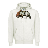 Oatmeal Heather bear papa Zipper Hoodie - Artiststas