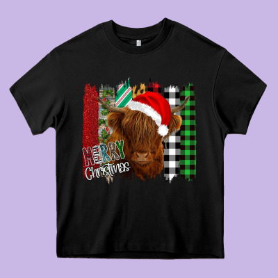 Merry Christmas Cow Heavy Core Tee Designed By Bettercallsaul