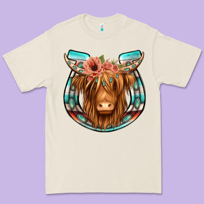 Highland Cow Serape Floral Headband Horseshoe Premium Tee Designed By Jasminsmagicworld