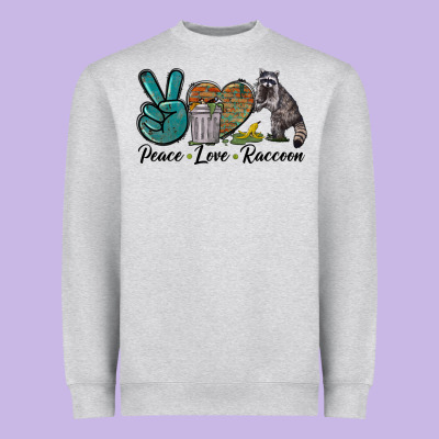Peace Love Raccoon Heavyweight Sweatshirt Designed By Lillyallendesigns