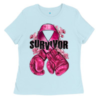 Baby Blue Survivor Breast Cancer with boxing gloves Ladies Tee - NancyCooperArtShop