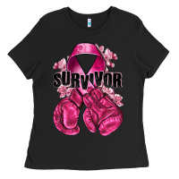 Black Survivor Breast Cancer with boxing gloves Ladies Tee - NancyCooperArtShop