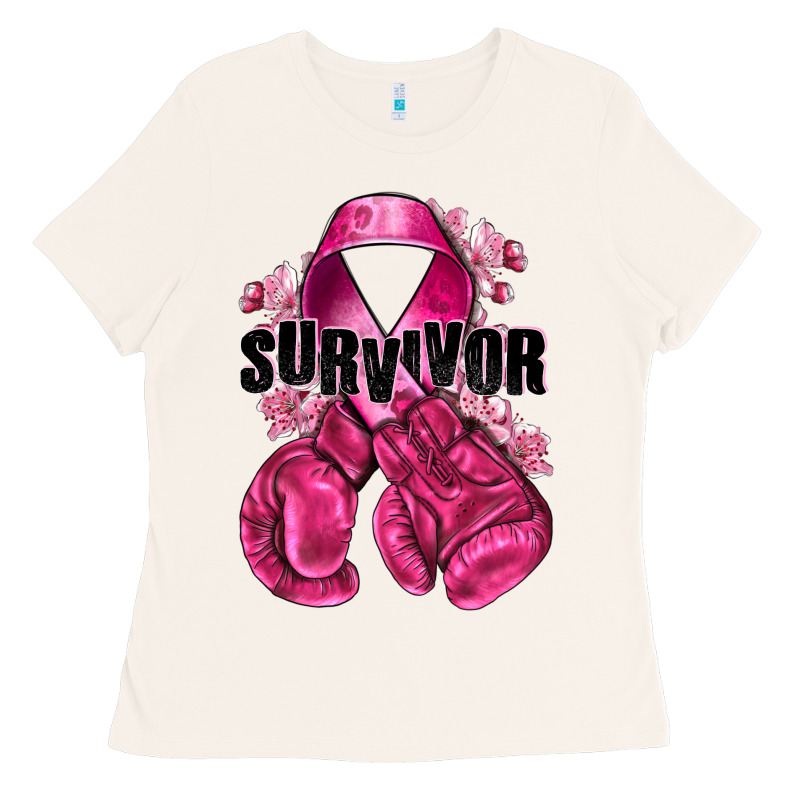 Survivor Breast Cancer With Boxing Gloves Ladies Tee by NancyCooperArtShop | Teevron