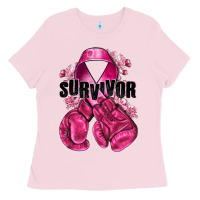 Bubblegum Pink Survivor Breast Cancer with boxing gloves Ladies Tee - NancyCooperArtShop