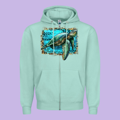 Sea Turtle With Background Zipper Hoodie Designed By Artiststas