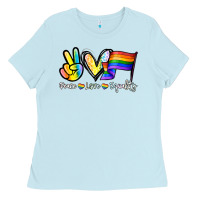 Baby Blue Peace love equality Ladies Tee - NancyCooperArtShop
