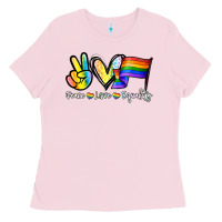 Bubblegum Pink Peace love equality Ladies Tee - NancyCooperArtShop