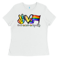 White Peace love equality Ladies Tee - NancyCooperArtShop