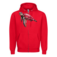 Red sea turtle pink glitter Zipper Hoodie - Artiststas