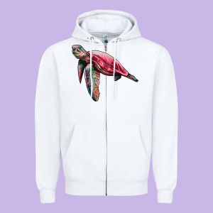 Sea Turtle Pink Glitter Zipper Hoodie Designed By Artiststas