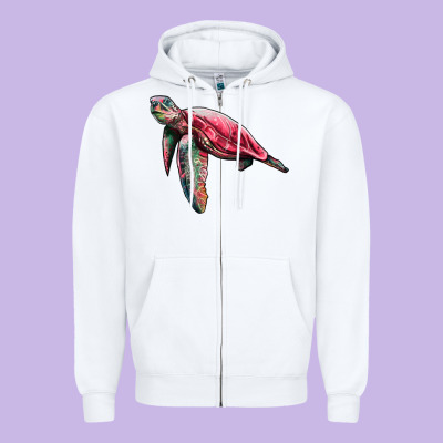 Sea Turtle Pink Glitter Zipper Hoodie Designed By Artiststas