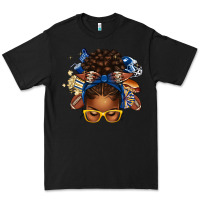 Black blue and gold american football afro messy bun Premium Tee - texasbilliewilder