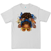 Blue And Gold American Football Afro Messy Bun Premium Tee | Teevron