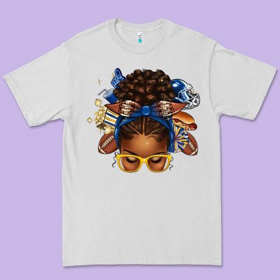 Blue And Gold American Football Afro Messy Bun Premium Tee Designed By Texasbilliewilder