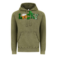Vintage Olive Lucky with beer St. Patricks day Vintage Hoodie - HowdyJamesFarm