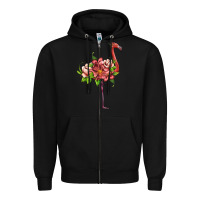 Black flamingo with tropical flowers Zipper Hoodie - Artiststas
