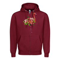 Burgundy flamingo with tropical flowers Zipper Hoodie - Artiststas