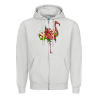 Dove Grey flamingo with tropical flowers Zipper Hoodie - Artiststas