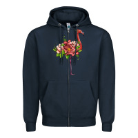 Navy flamingo with tropical flowers Zipper Hoodie - Artiststas