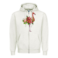 Oatmeal Heather flamingo with tropical flowers Zipper Hoodie - Artiststas