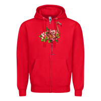Red flamingo with tropical flowers Zipper Hoodie - Artiststas