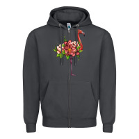 Flamingo With Tropical Flowers Zipper Hoodie | Teevron