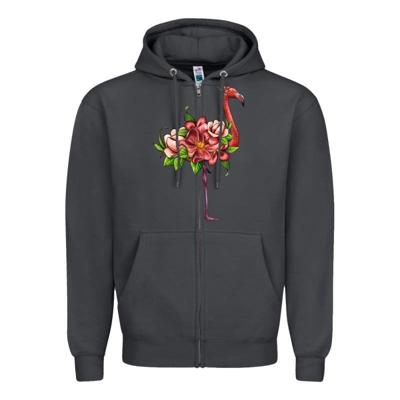 Flamingo With Tropical Flowers Zipper Hoodie by Artiststas | Teevron