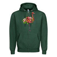 Sports Green flamingo with tropical flowers Zipper Hoodie - Artiststas
