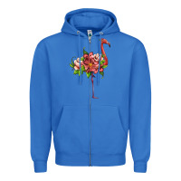 True Royal flamingo with tropical flowers Zipper Hoodie - Artiststas
