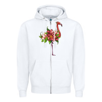 White flamingo with tropical flowers Zipper Hoodie - Artiststas