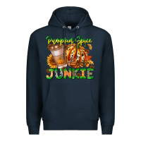 Navy Pumpkin Spice Junkie Premium Hoodie - CowhideDigitalArt