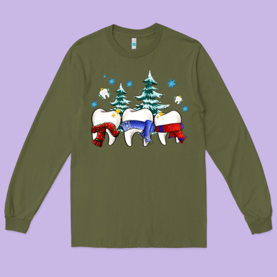 Dental Christmas Tree Teeth And Winter Ado Long Sleeve Tee Designed By Oliviacreatesart