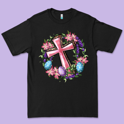 Cross With Floral Wreath And Easter Eggs Premium Tee Designed By Ranaportraitstore