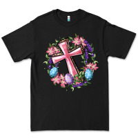 Black Cross With Floral Wreath And Easter Eggs Premium Tee - RanaPortraitStore