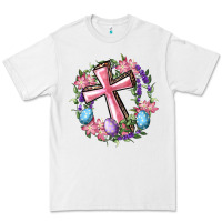 White Cross With Floral Wreath And Easter Eggs Premium Tee - RanaPortraitStore