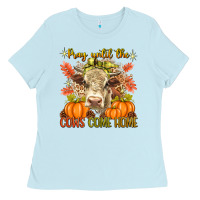 Baby Blue Pray Till The Cows Come Home Ladies Tee - texasbilliewilder