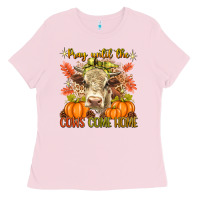 Bubblegum Pink Pray Till The Cows Come Home Ladies Tee - texasbilliewilder