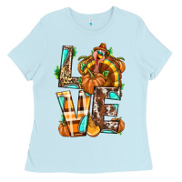 Baby Blue Love Turkey Thanksgiving Ladies Tee - texasbilliewilder