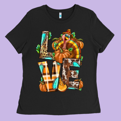 Love Turkey Thanksgiving Ladies Tee Designed By Texasbilliewilder