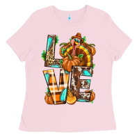 Bubblegum Pink Love Turkey Thanksgiving Ladies Tee - texasbilliewilder