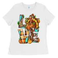 White Love Turkey Thanksgiving Ladies Tee - texasbilliewilder