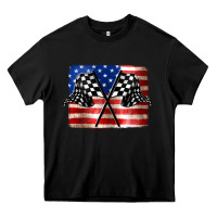 Black American Racing Flag Heavy Core Tee - JahusDesignShop
