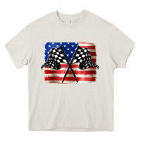 Cream American Racing Flag Heavy Core Tee - JahusDesignShop
