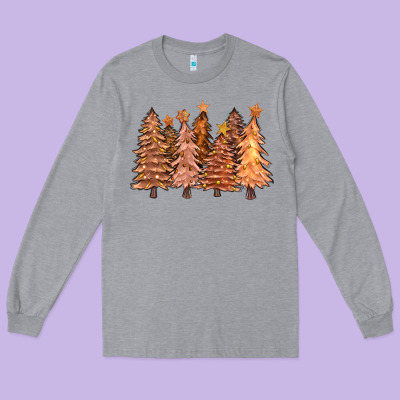 Melanin Christmas Trees With Lights Long Sleeve Tee Designed By Fadigitalartstudio