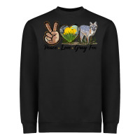 Black Peace Love Gray Fox Heavyweight Sweatshirt - LillyAllenDesigns